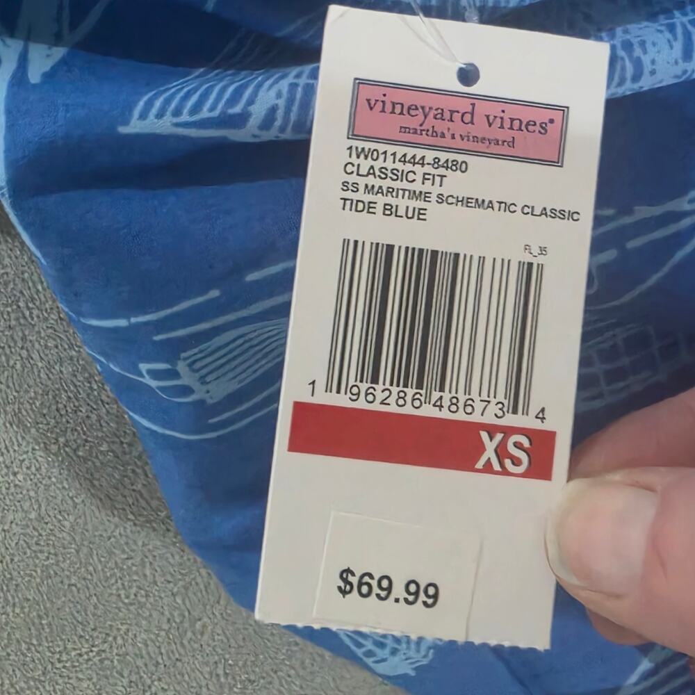 New Vineyard Vines Whale Shirt Blue Sailboat Print Short Sleeve Button Down Mens - Picture 8 of 14